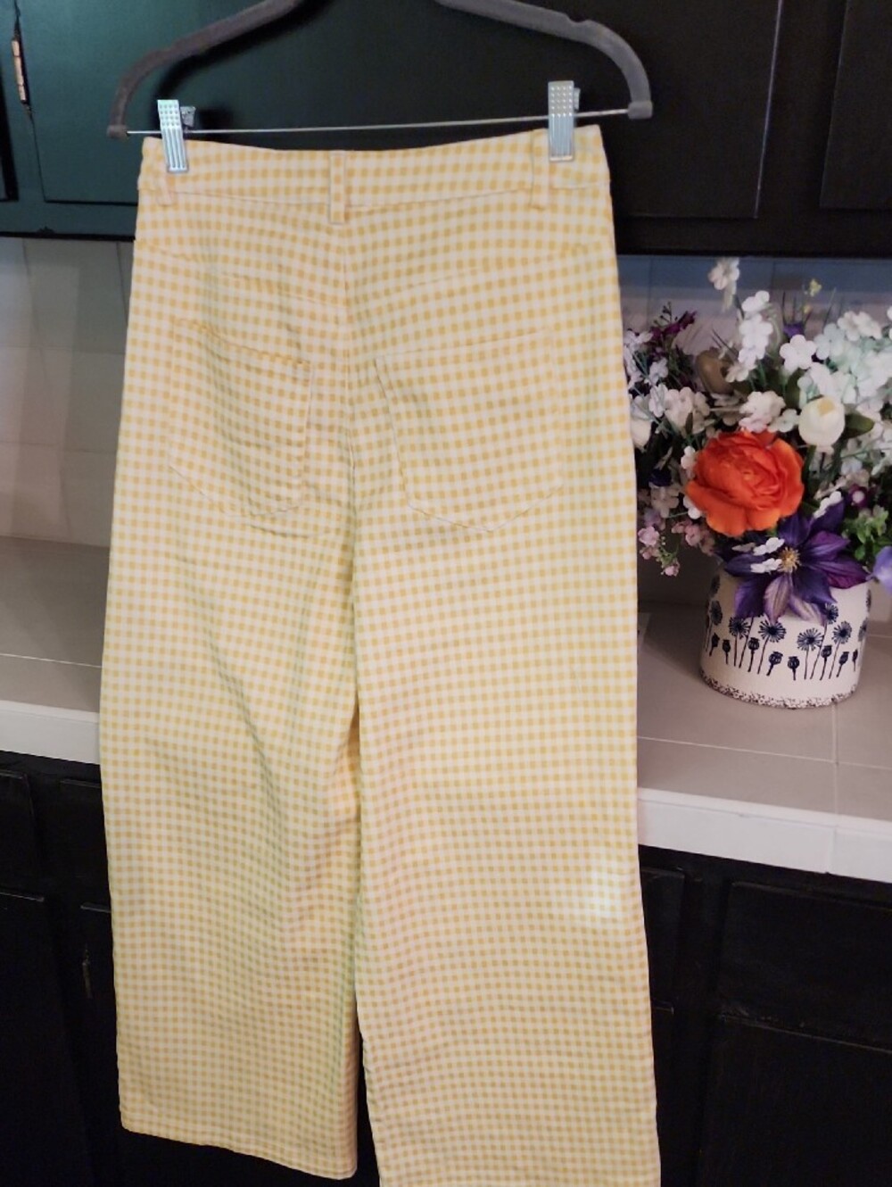 Yellow Gingham Wide-Leg Womens Pants - Picture 3 of 6